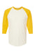 Tultex 245 Mens Fine Jersey Raglan 3/4 Sleeve Crewneck T-Shirt Vintage White/Mellow Yellow Flat Front