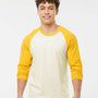 Tultex Mens Fine Jersey Raglan 3/4 Sleeve Crewneck T-Shirt - Vintage White/Mellow Yellow - NEW