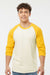 Tultex 245 Mens Fine Jersey Raglan 3/4 Sleeve Crewneck T-Shirt Vintage White/Mellow Yellow Model Front