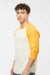 Tultex 245 Mens Fine Jersey Raglan 3/4 Sleeve Crewneck T-Shirt Vintage White/Mellow Yellow Model Side