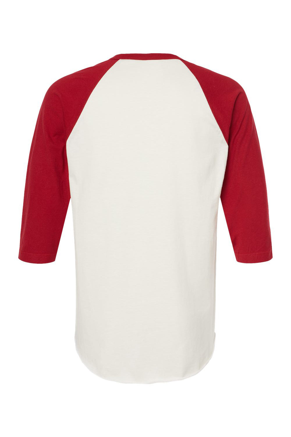 Tultex 245 Mens Fine Jersey Raglan 3/4 Sleeve Crewneck T-Shirt Vintage White/Rio Red Flat Back