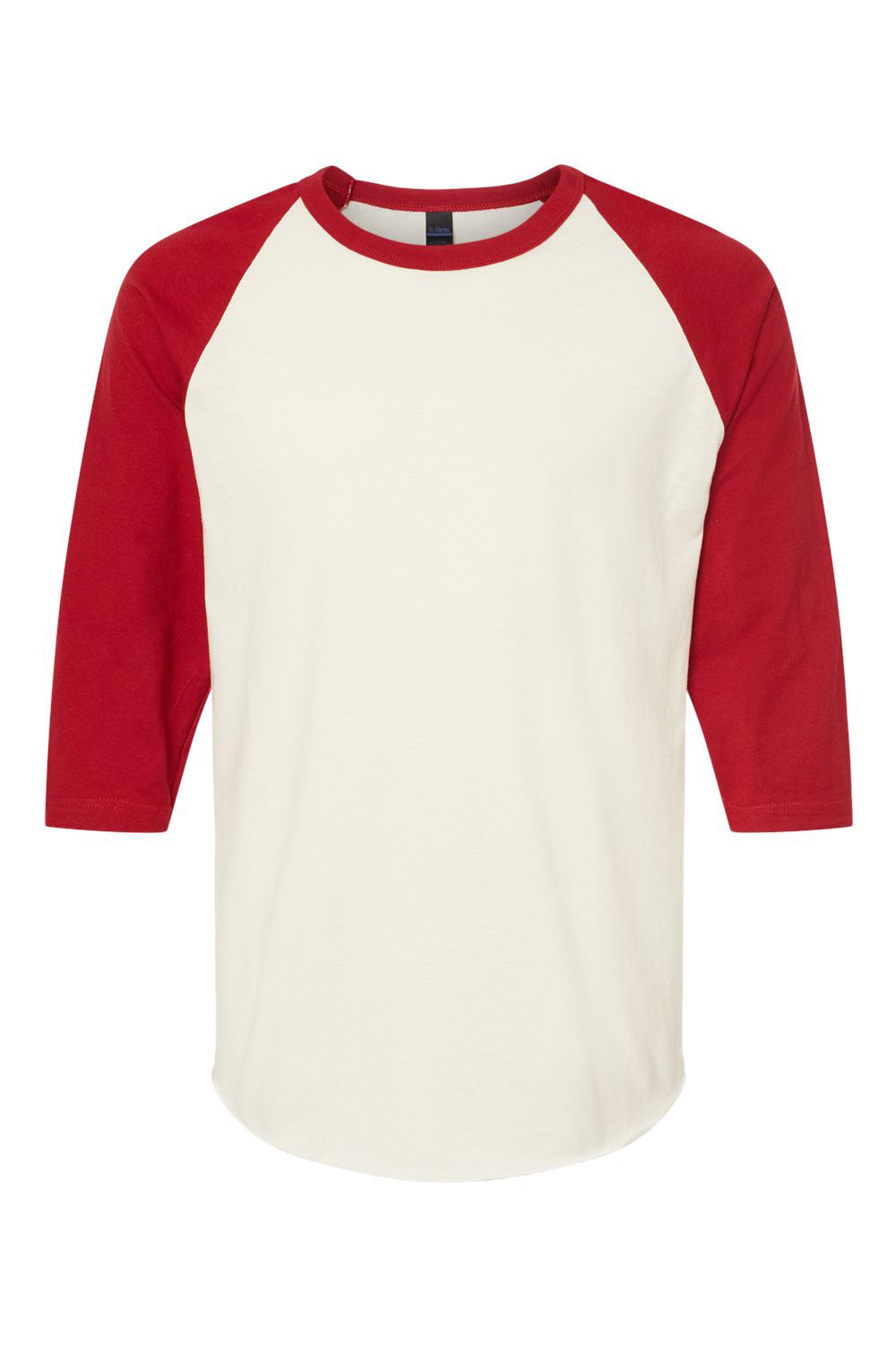 Tultex 245 Mens Fine Jersey Raglan 3/4 Sleeve Crewneck T-Shirt Vintage White/Rio Red Flat Front
