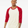 Tultex Mens Fine Jersey Raglan 3/4 Sleeve Crewneck T-Shirt - Vintage White/Rio Red - NEW