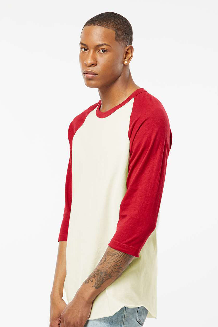 Tultex 245 Mens Fine Jersey Raglan 3/4 Sleeve Crewneck T-Shirt Vintage White/Rio Red Model Side