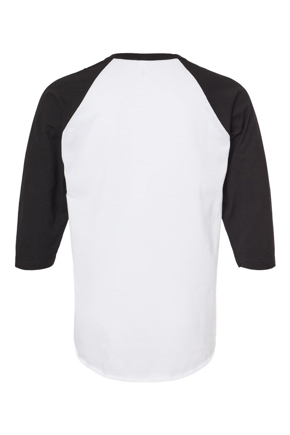 Tultex 245 Mens Fine Jersey Raglan 3/4 Sleeve Crewneck T-Shirt White/Black Flat Back