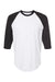 Tultex 245 Mens Fine Jersey Raglan 3/4 Sleeve Crewneck T-Shirt White/Black Flat Front