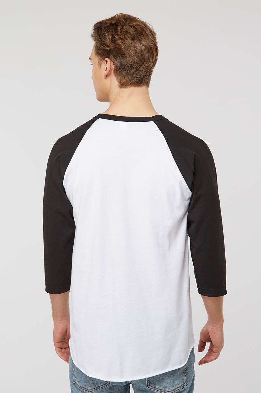 Tultex 245 Mens Fine Jersey Raglan 3/4 Sleeve Crewneck T-Shirt White/Black Model Back