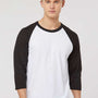 Tultex Mens Fine Jersey Raglan 3/4 Sleeve Crewneck T-Shirt - White/Black