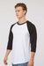 Tultex 245 Mens Fine Jersey Raglan 3/4 Sleeve Crewneck T-Shirt White/Black Model Side