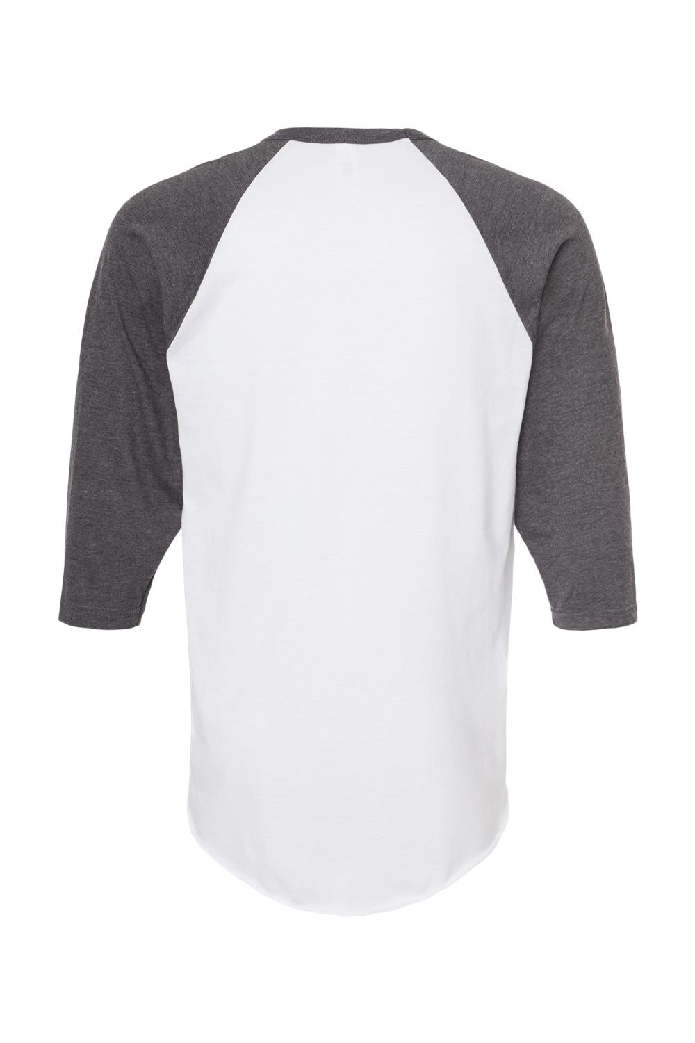 Tultex 245 Mens Fine Jersey Raglan 3/4 Sleeve Crewneck T-Shirt White/Heather Charcoal Grey Flat Back