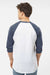 Tultex 245 Mens Fine Jersey Raglan 3/4 Sleeve Crewneck T-Shirt White/Heather Denim Blue Model Back