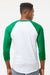 Tultex 245 Mens Fine Jersey Raglan 3/4 Sleeve Crewneck T-Shirt White/Kelly Green Model Back