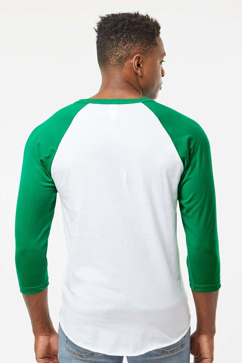 Tultex 245 Mens Fine Jersey Raglan 3/4 Sleeve Crewneck T-Shirt White/Kelly Green Model Back