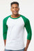 Tultex 245 Mens Fine Jersey Raglan 3/4 Sleeve Crewneck T-Shirt White/Kelly Green Model Front