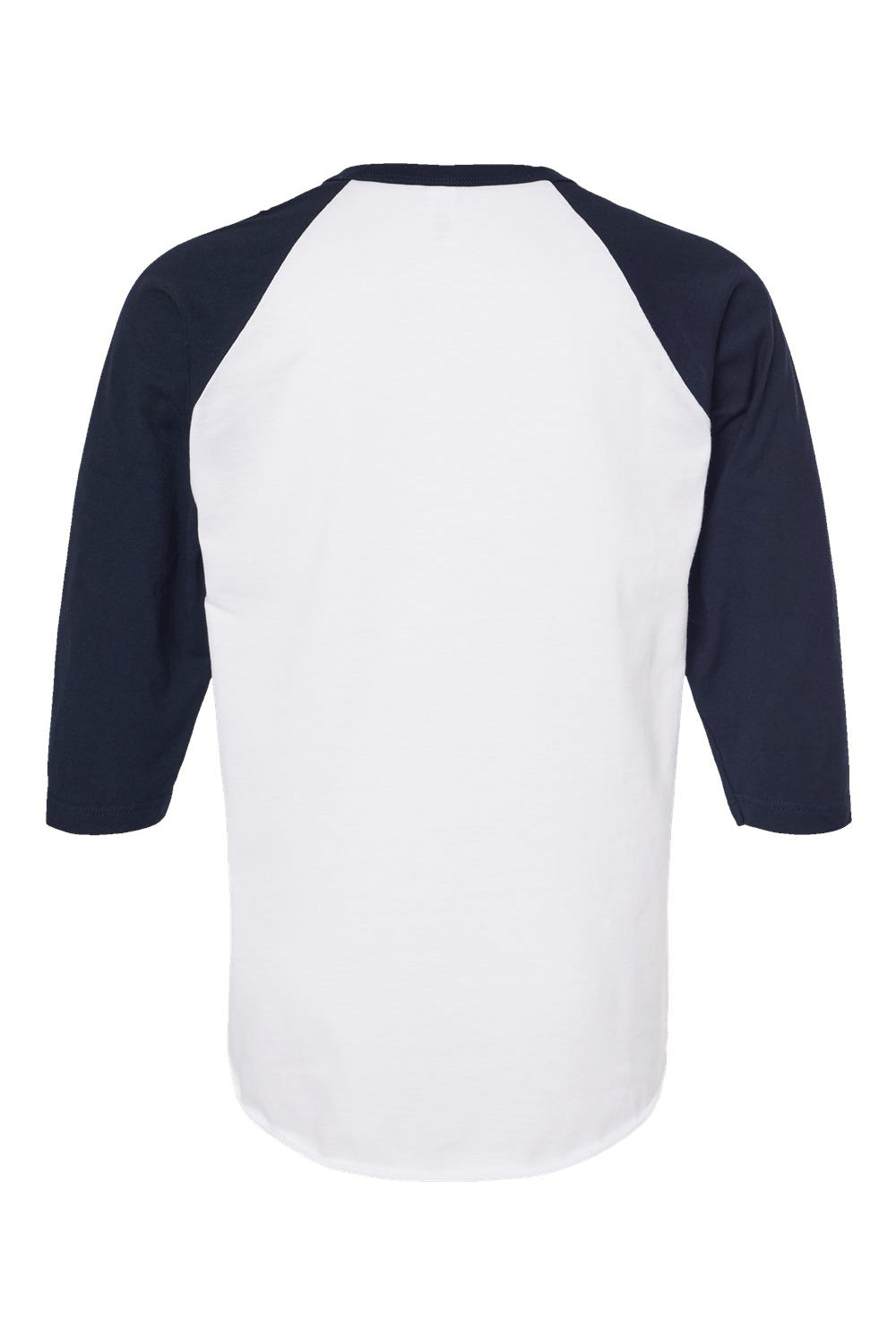 Tultex 245 Mens Fine Jersey Raglan 3/4 Sleeve Crewneck T-Shirt White/Navy Blue Flat Back