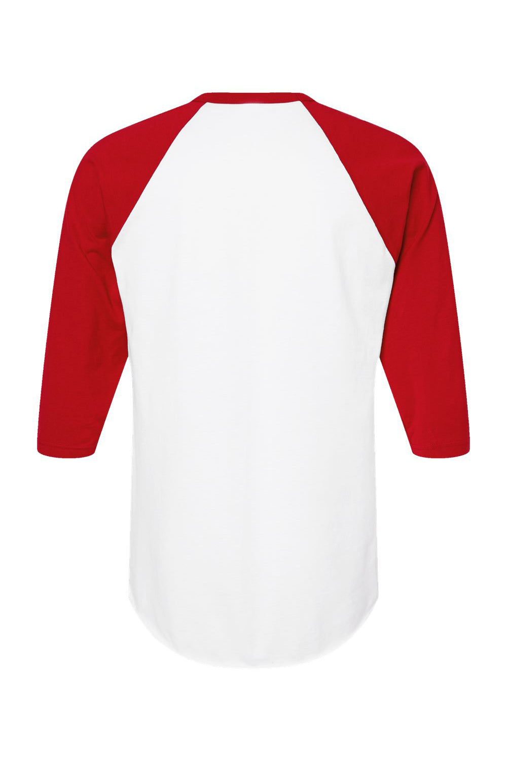 Tultex 245 Mens Fine Jersey Raglan 3/4 Sleeve Crewneck T-Shirt White/Red Flat Back