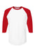 Tultex 245 Mens Fine Jersey Raglan 3/4 Sleeve Crewneck T-Shirt White/Red Flat Front
