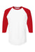 Tultex 245 Mens Fine Jersey Raglan 3/4 Sleeve Crewneck T-Shirt White/Red Flat Front