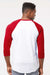 Tultex 245 Mens Fine Jersey Raglan 3/4 Sleeve Crewneck T-Shirt White/Red Model Back