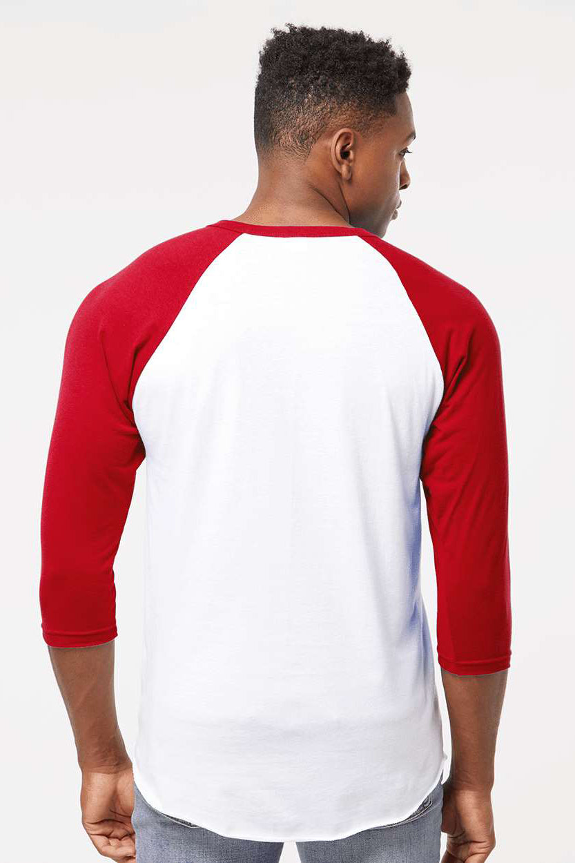 Tultex 245 Mens Fine Jersey Raglan 3/4 Sleeve Crewneck T-Shirt White/Red Model Back