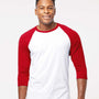 Tultex Mens Fine Jersey Raglan 3/4 Sleeve Crewneck T-Shirt - White/Red - NEW