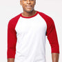 Tultex Mens Fine Jersey Raglan 3/4 Sleeve Crewneck T-Shirt - White/Red