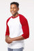 Tultex 245 Mens Fine Jersey Raglan 3/4 Sleeve Crewneck T-Shirt White/Red Model Side