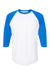 Tultex 245 Mens Fine Jersey Raglan 3/4 Sleeve Crewneck T-Shirt White/Royal Blue Flat Front