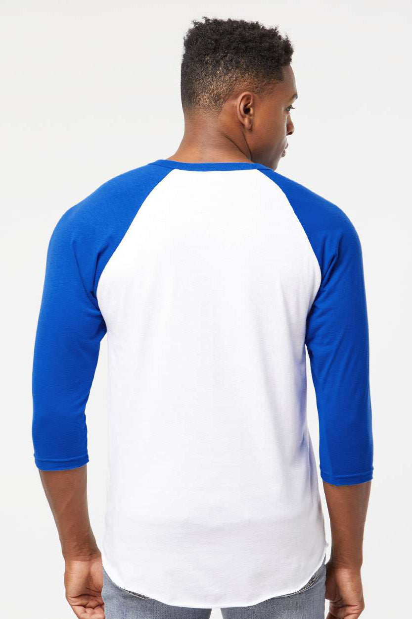 Tultex 245 Mens Fine Jersey Raglan 3/4 Sleeve Crewneck T-Shirt White/Royal Blue Model Back