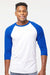 Tultex 245 Mens Fine Jersey Raglan 3/4 Sleeve Crewneck T-Shirt White/Royal Blue Model Front