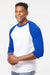 Tultex 245 Mens Fine Jersey Raglan 3/4 Sleeve Crewneck T-Shirt White/Royal Blue Model Side