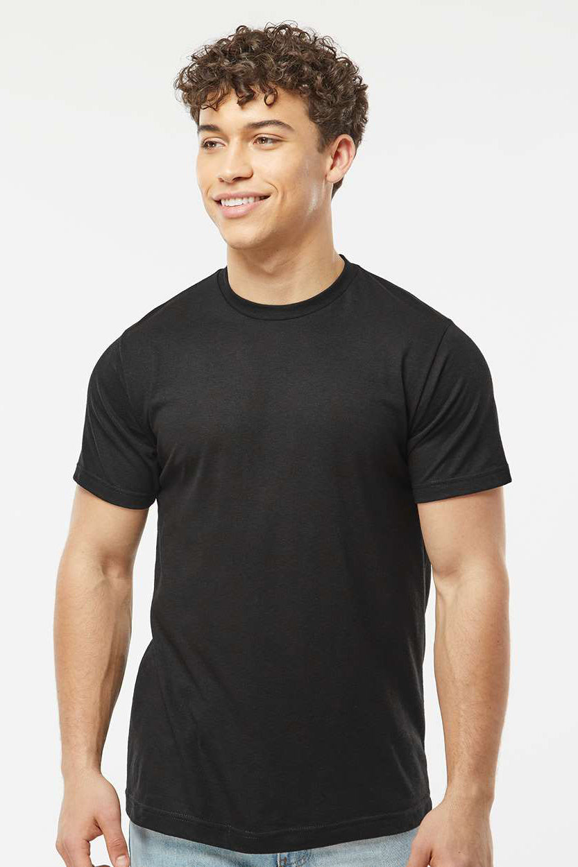 Tultex 241 Mens Poly-Rich Short Sleeve Crewneck T-Shirt Black Model Front