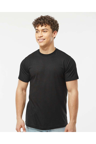 Tultex 241 Mens Poly-Rich Short Sleeve Crewneck T-Shirt Black Model Front