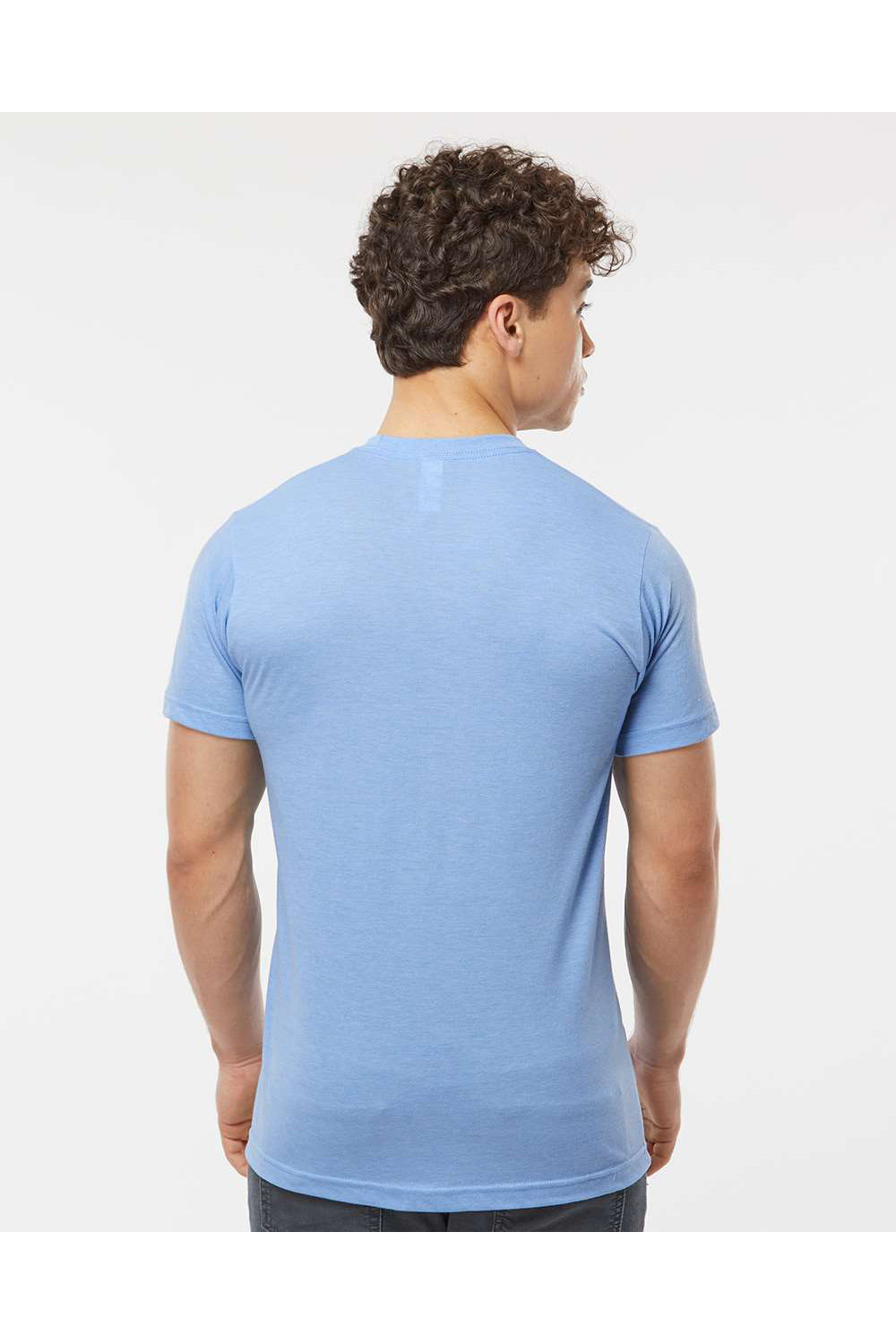 Tultex 241 Mens Poly-Rich Short Sleeve Crewneck T-Shirt Heather Athletic Blue Model Back
