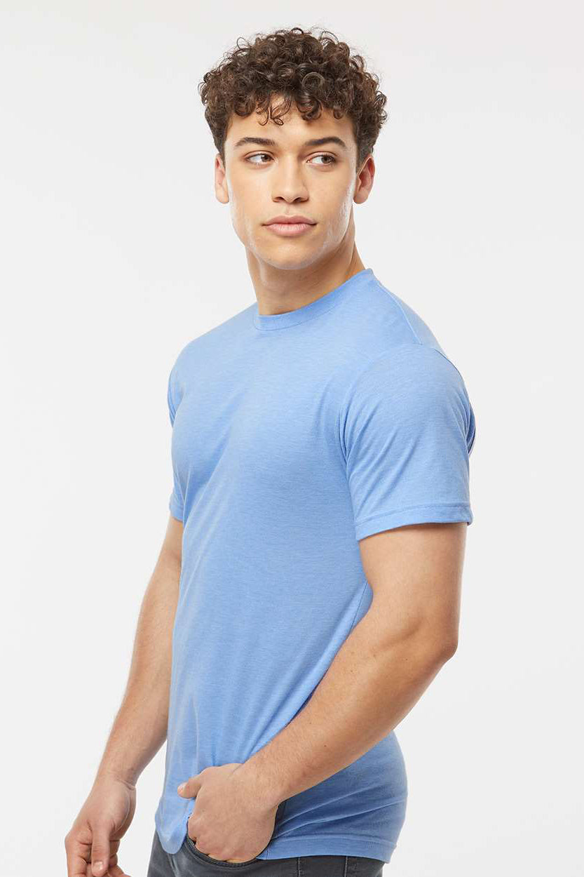 Tultex 241 Mens Poly-Rich Short Sleeve Crewneck T-Shirt Heather Athletic Blue Model Side