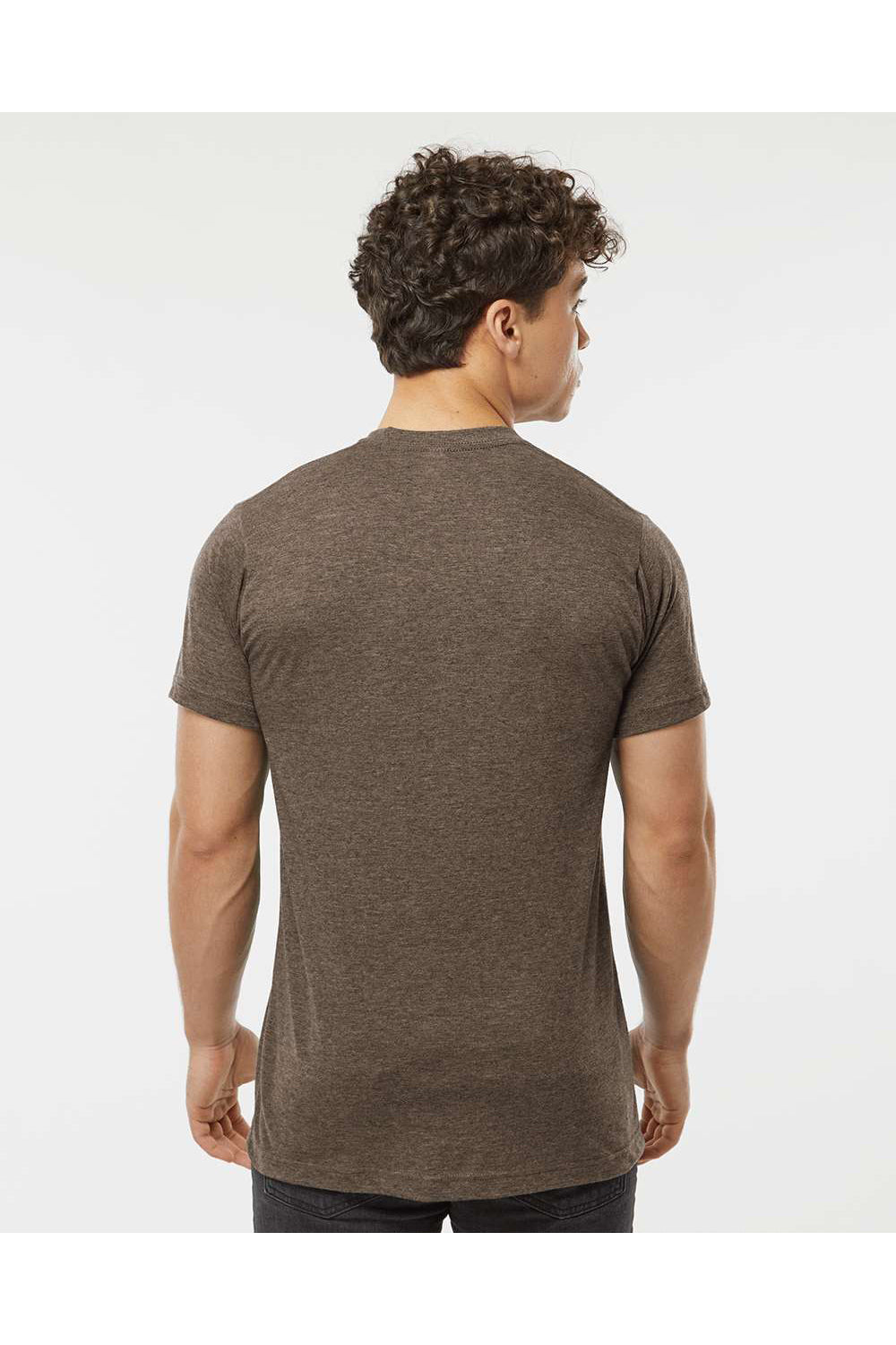 Tultex 241 Mens Poly-Rich Short Sleeve Crewneck T-Shirt Heather Brown Model Back