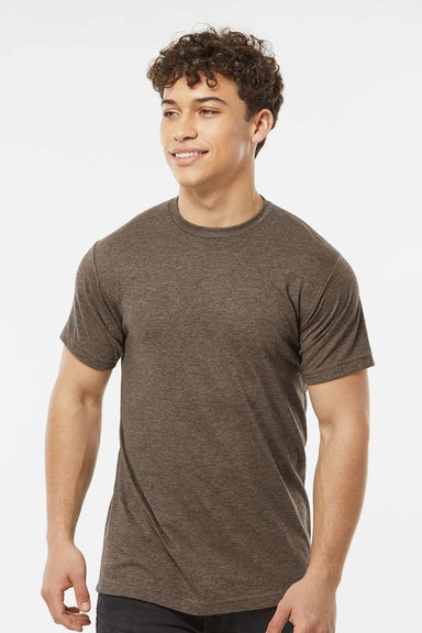 Tultex 241 Mens Poly-Rich Short Sleeve Crewneck T-Shirt Heather Brown Model Front