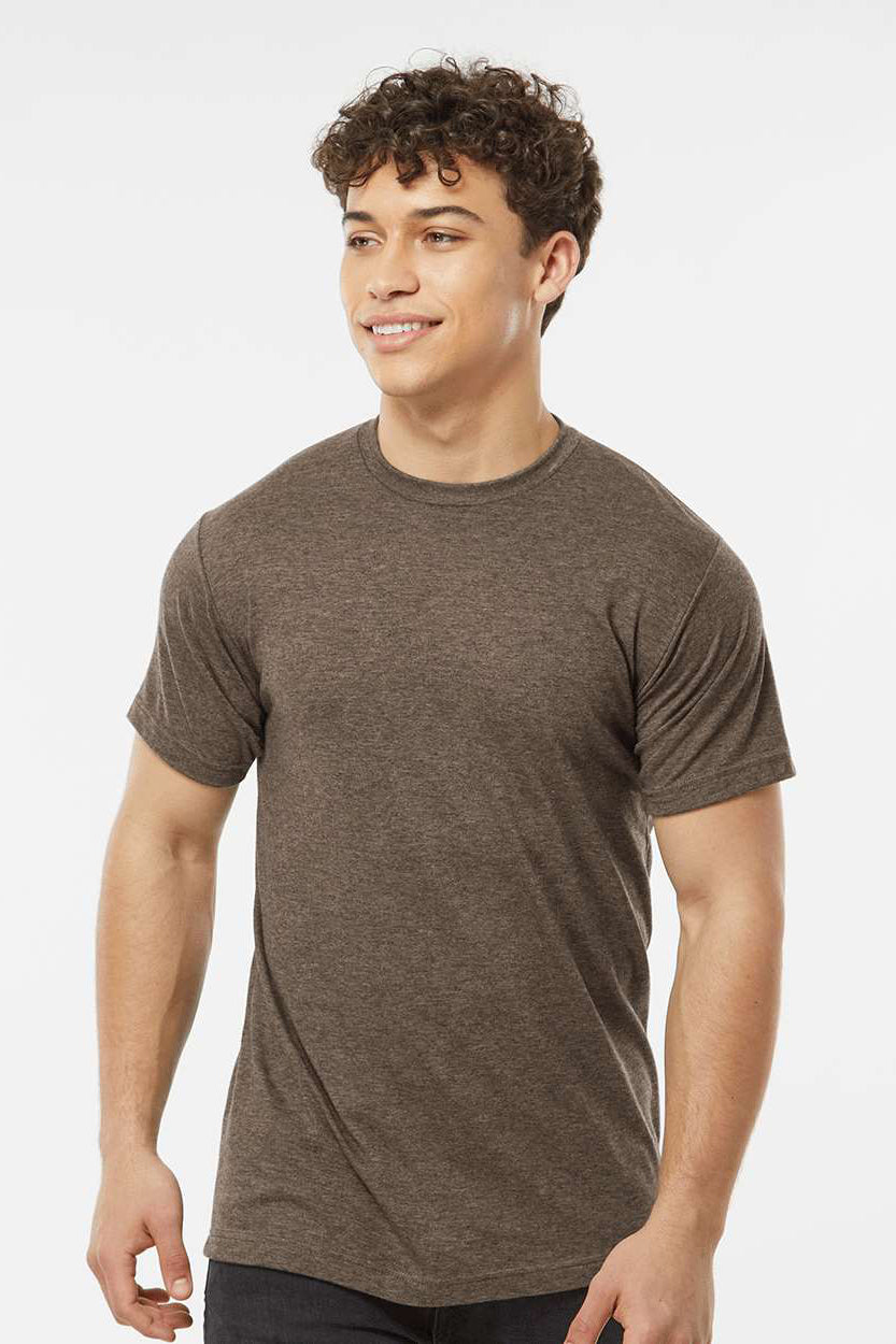 Tultex 241 Mens Poly-Rich Short Sleeve Crewneck T-Shirt Heather Brown Model Front