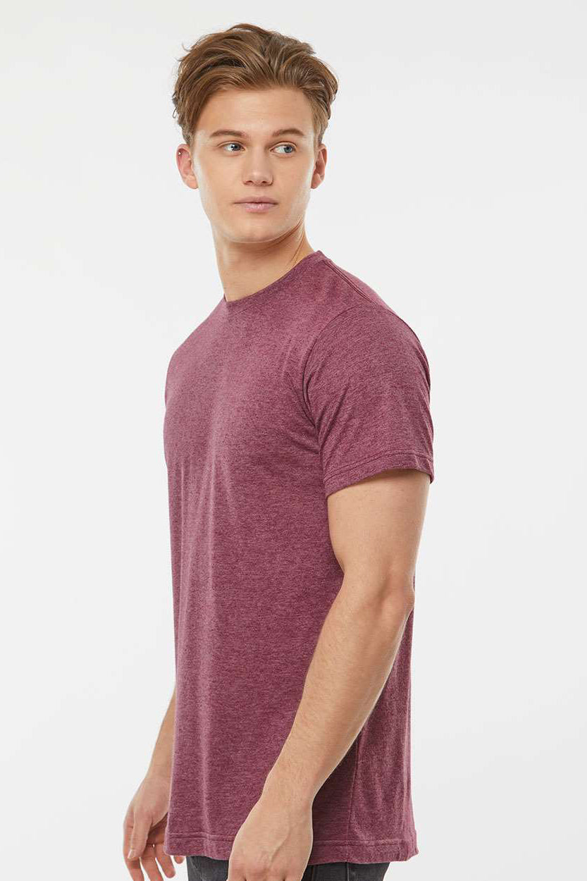 Tultex 241 Mens Poly-Rich Short Sleeve Crewneck T-Shirt Heather Burgundy Model Side