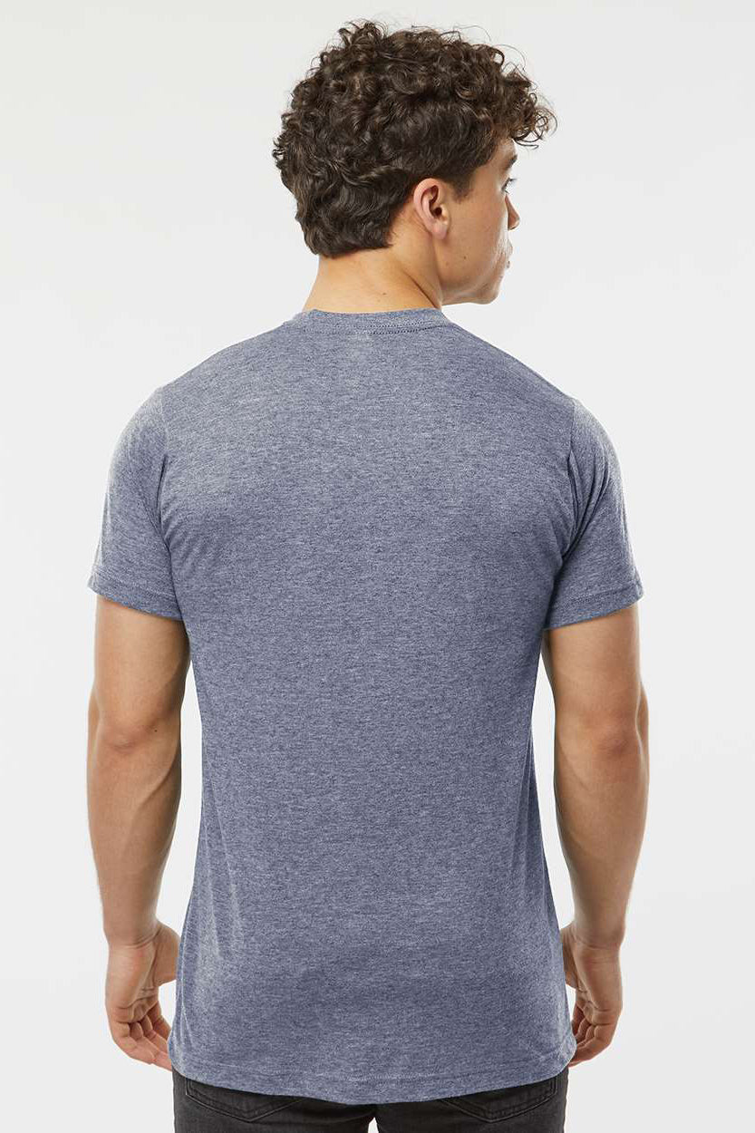 Tultex 241 Mens Poly-Rich Short Sleeve Crewneck T-Shirt Heather Denim Blue Model Back