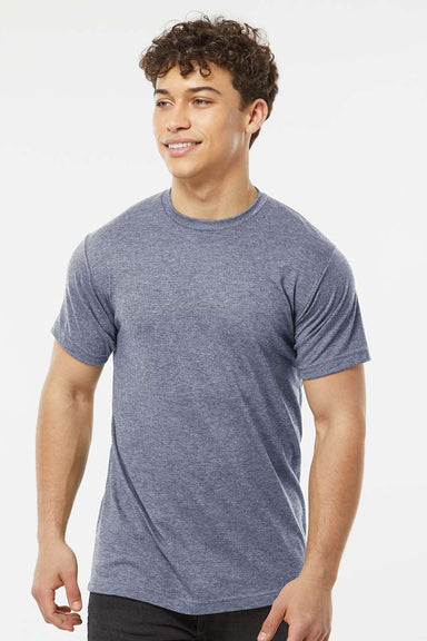Tultex 241 Mens Poly-Rich Short Sleeve Crewneck T-Shirt Heather Denim Blue Model Front
