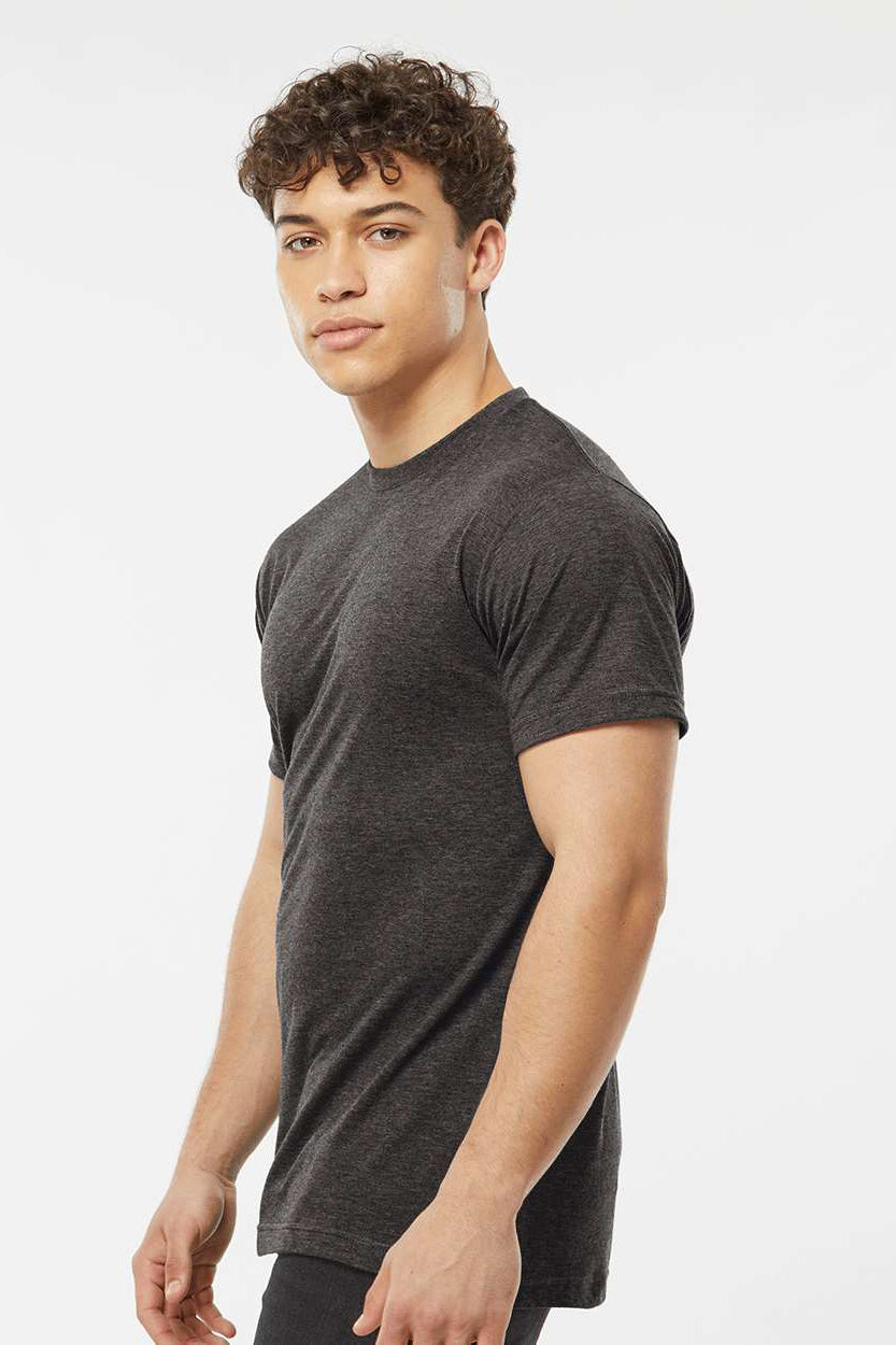 Tultex 241 Mens Poly-Rich Short Sleeve Crewneck T-Shirt Heather Graphite Grey Model Side