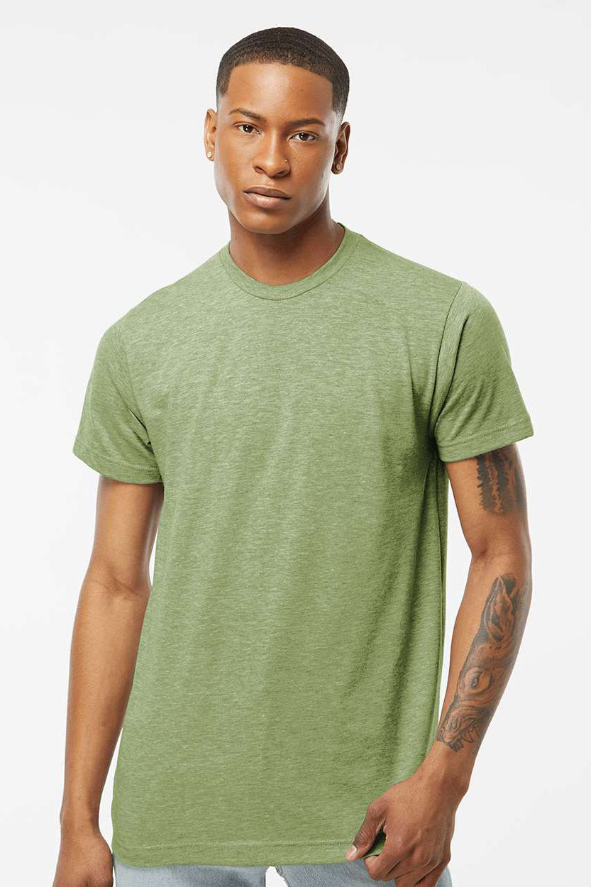 Tultex 241 Mens Poly-Rich Short Sleeve Crewneck T-Shirt Heather Green Model Front