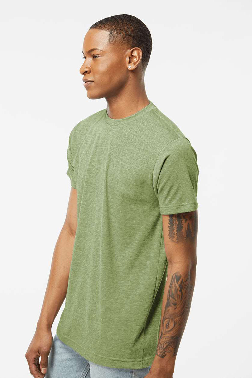 Tultex 241 Mens Poly-Rich Short Sleeve Crewneck T-Shirt Heather Green Model Side