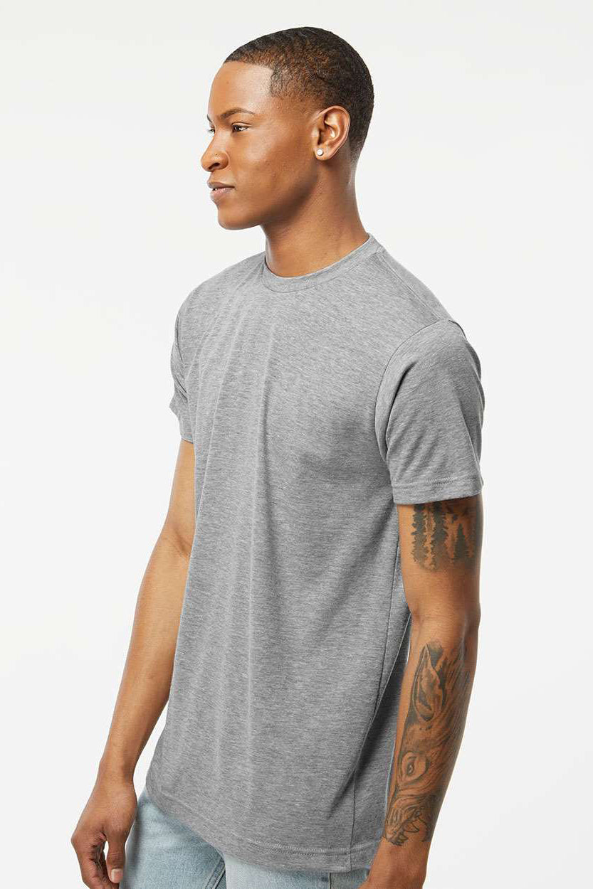 Tultex 241 Mens Poly-Rich Short Sleeve Crewneck T-Shirt Heather Grey Model Side