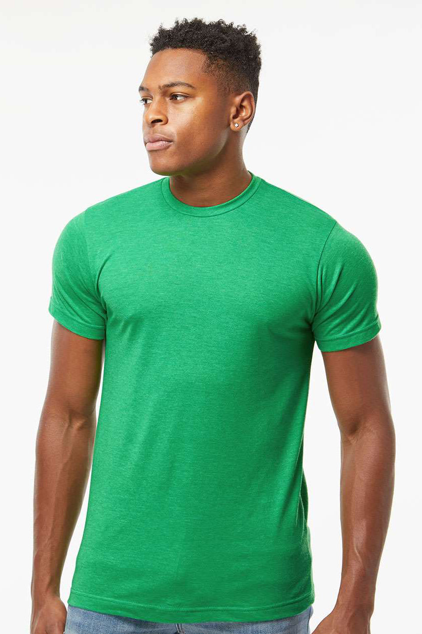 Tultex 241 Mens Poly-Rich Short Sleeve Crewneck T-Shirt Heather Kelly Green Model Front