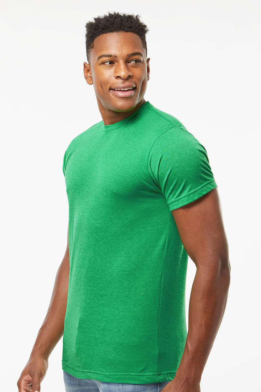 Tultex 241 Mens Poly-Rich Short Sleeve Crewneck T-Shirt Heather Kelly Green Model Side