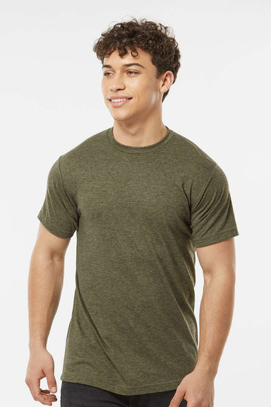 Tultex 241 Mens Poly-Rich Short Sleeve Crewneck T-Shirt Heather Military Green Model Front