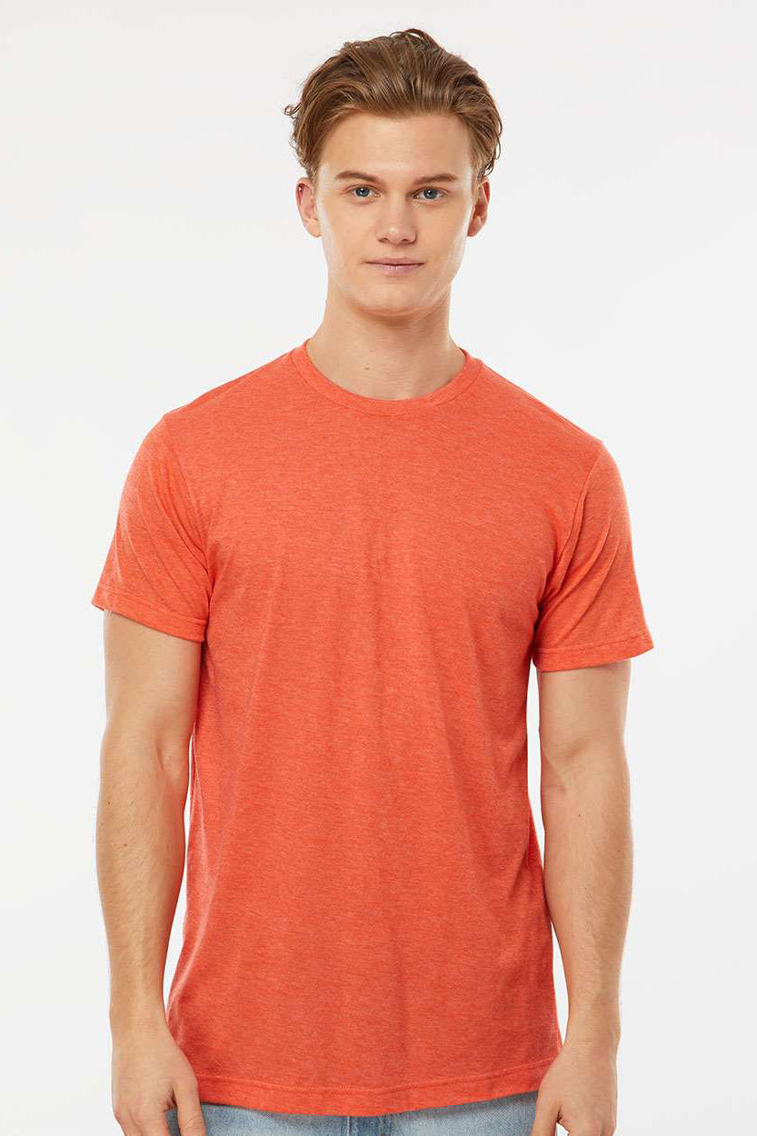 Tultex 241 Mens Poly-Rich Short Sleeve Crewneck T-Shirt Heather Orange Model Front