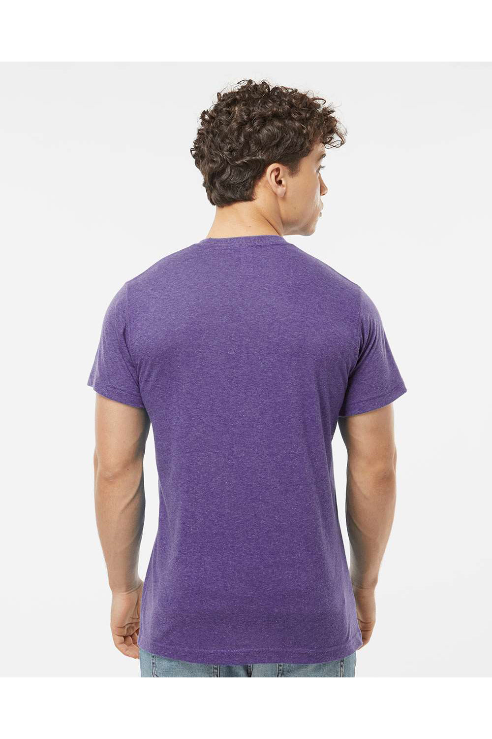 Tultex 241 Mens Poly-Rich Short Sleeve Crewneck T-Shirt Heather Purple Model Back